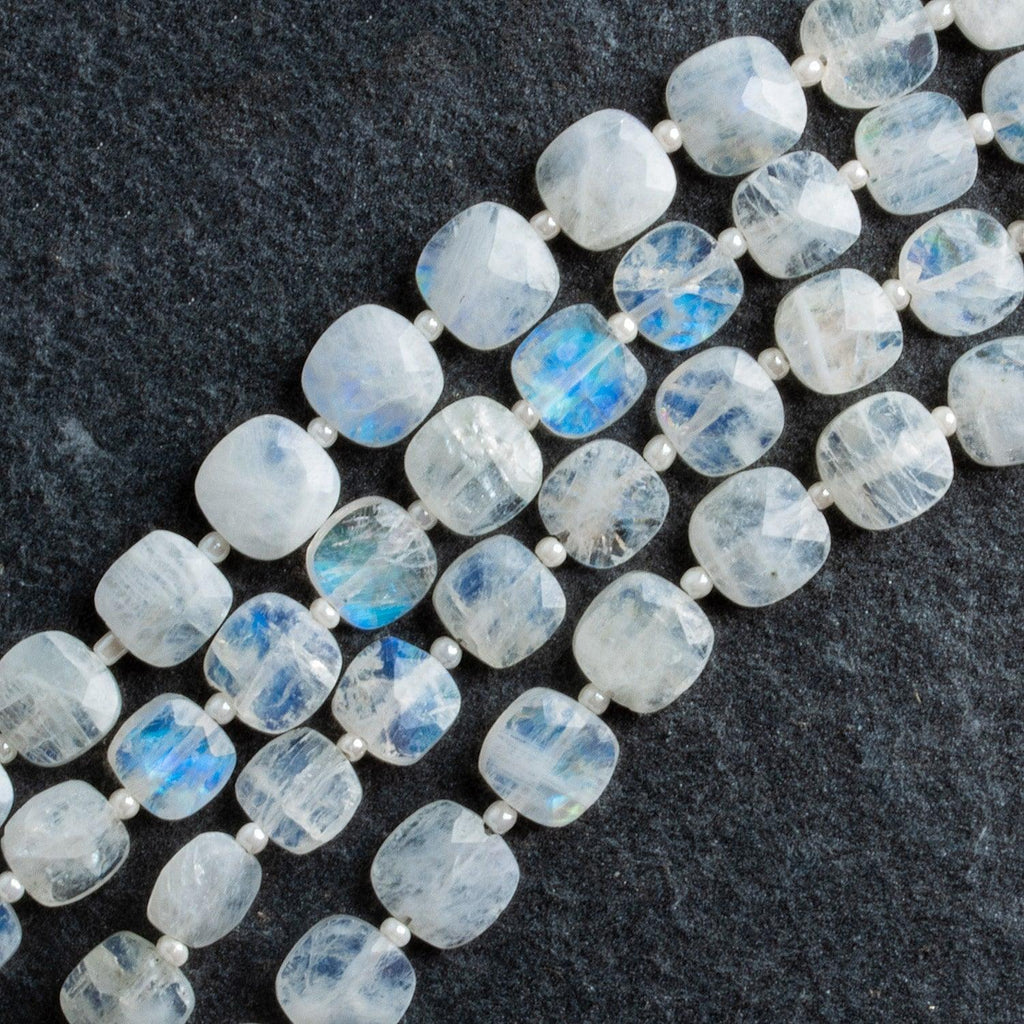 7-8mm Rainbow Moonstone Faceted Pillows 14 inch 32 beads - The Bead Traders