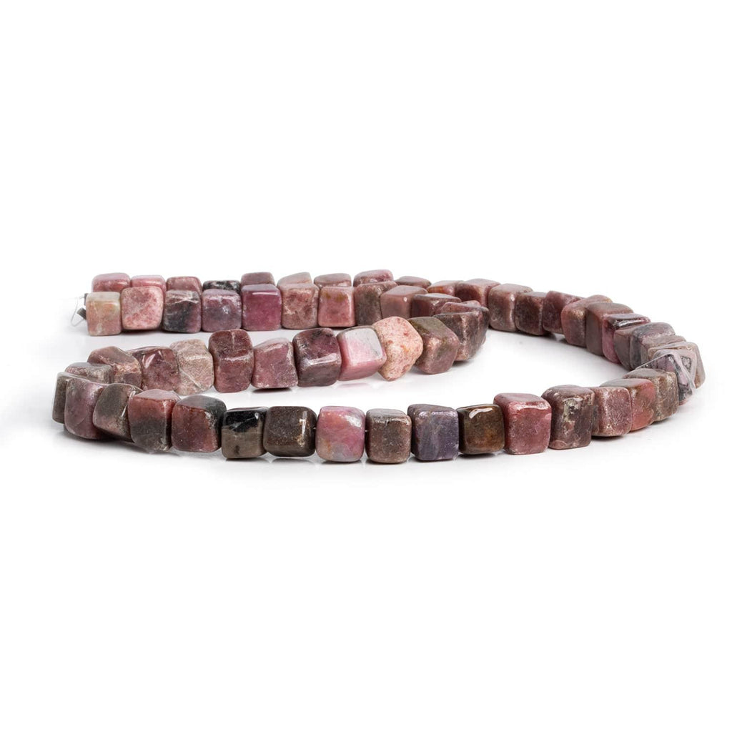 7-8mm Rhodonite Handcut Cubes 16 inch 57 beads - The Bead Traders