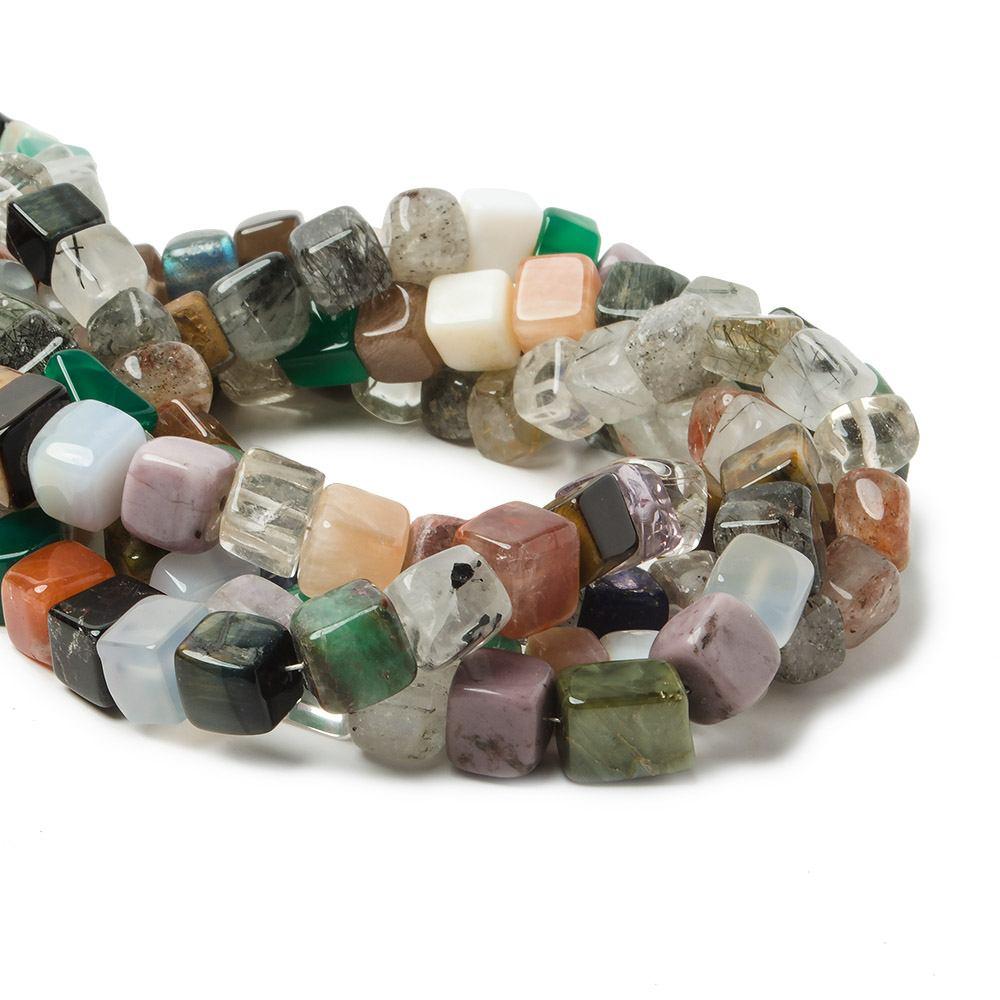 7-9mm Multi Gemstone Plain Cube Beads 50 pieces - The Bead Traders
