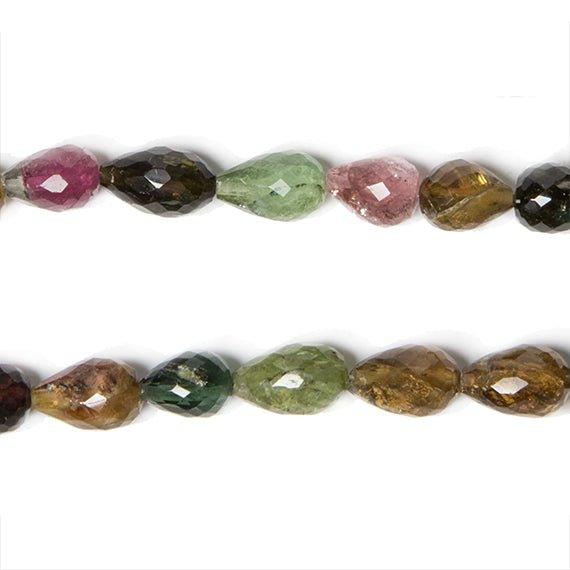 7-9mm MultiColor Tourmaline straight drilled faceted teardrops 8 inch 24 beads - The Bead Traders