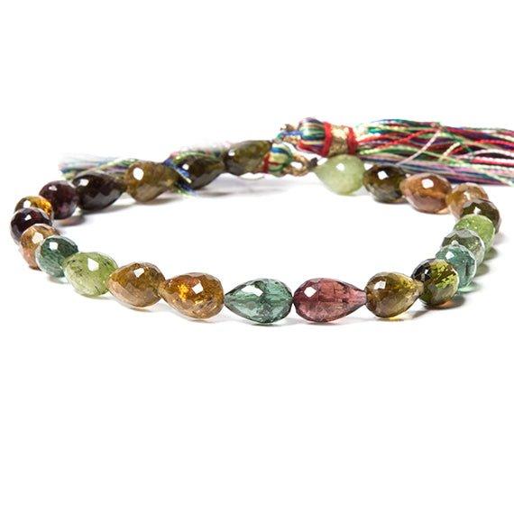 7-9mm MultiColor Tourmaline straight drilled faceted teardrops 8 inch 24 beads - The Bead Traders
