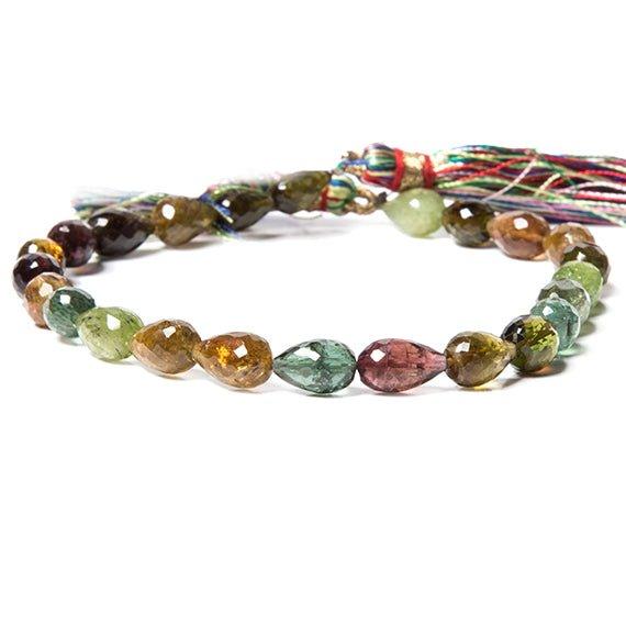 7-9mm MultiColor Tourmaline straight drilled faceted teardrops 8 inch 24 beads - The Bead Traders