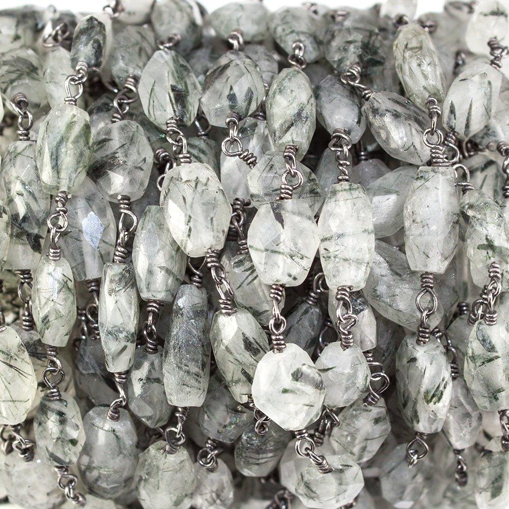 7.5-12mm Green Tourmalinated Quartz oval Black Gold Chain sold by the foot - The Bead Traders