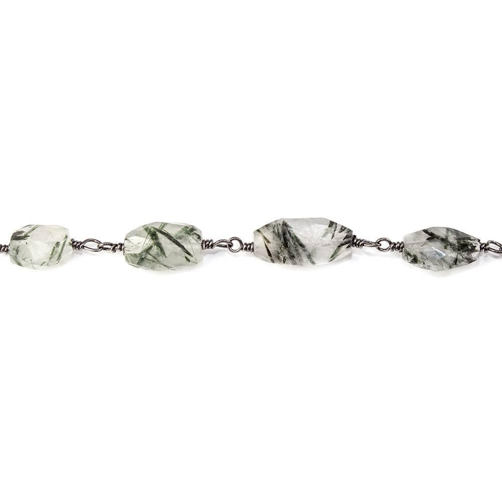 7.5-12mm Green Tourmalinated Quartz oval Black Gold Chain sold by the foot - The Bead Traders