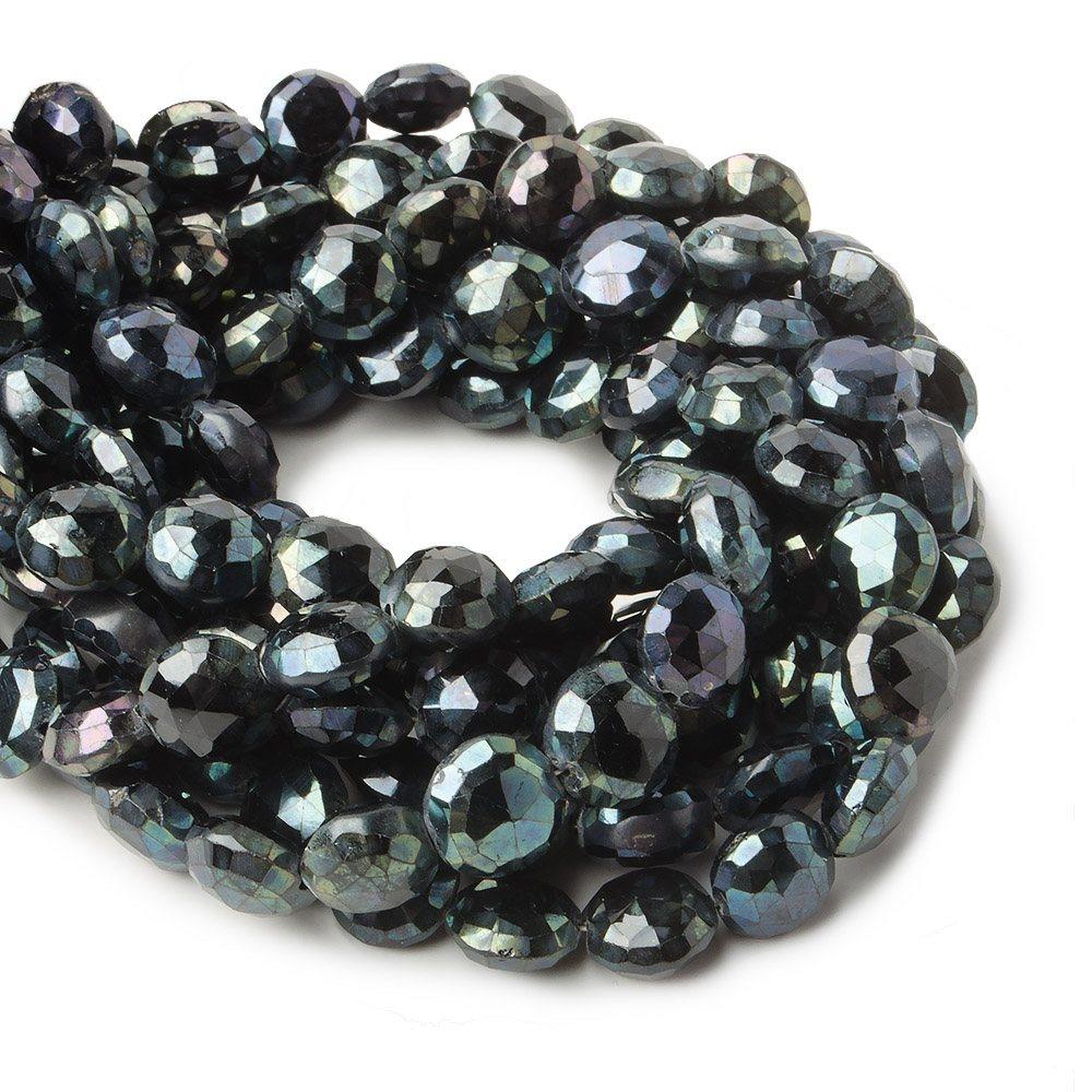7.5-8mm Mystic Black Spinel faceted Coin Beads 8 inch 27 pieces - The Bead Traders