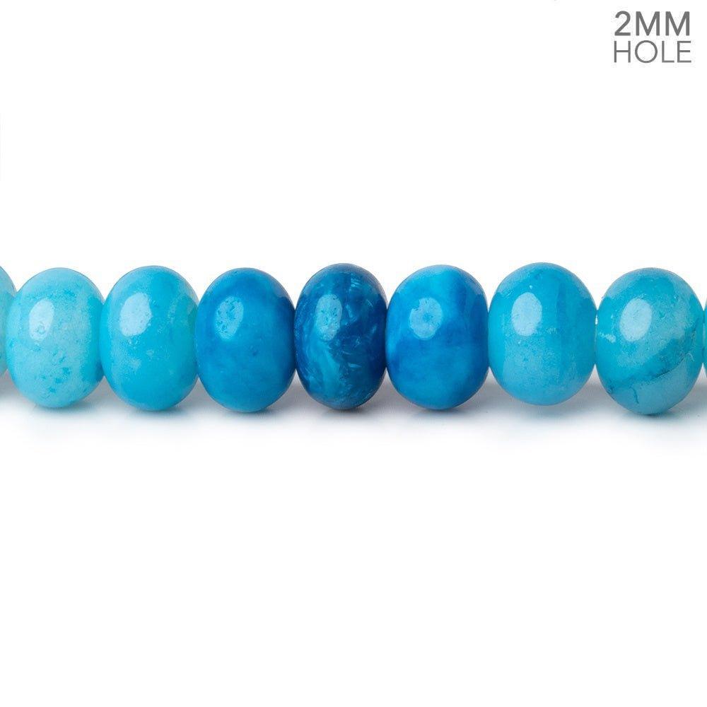 7.5-8mm Neon Blue Opal 2mm Large Hole Plain Rondelles 8 inch 38 beads - The Bead Traders