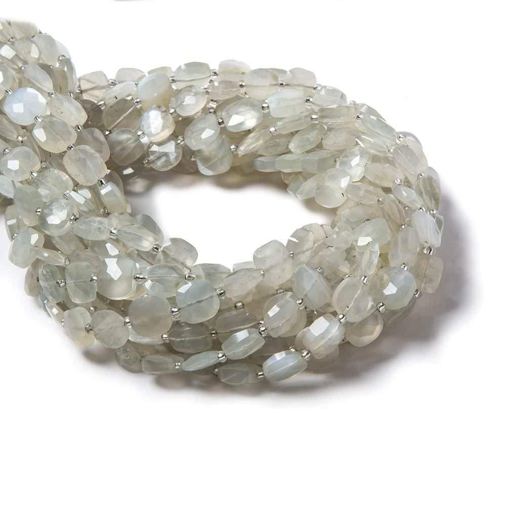 7.5-9.5mm Off White Moonstone faceted pillow beads 14 inch 34 pieces - The Bead Traders