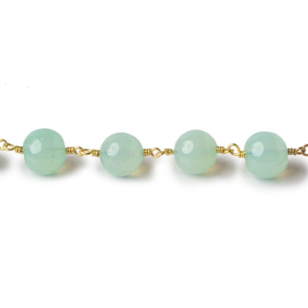 7.5-9mm Key Lime Green Agate plain round Gold plated Chain by the foot 23 pieces - The Bead Traders