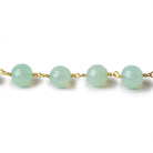 7.5-9mm Key Lime Green Agate plain round Gold plated Chain by the foot 23 pieces - The Bead Traders