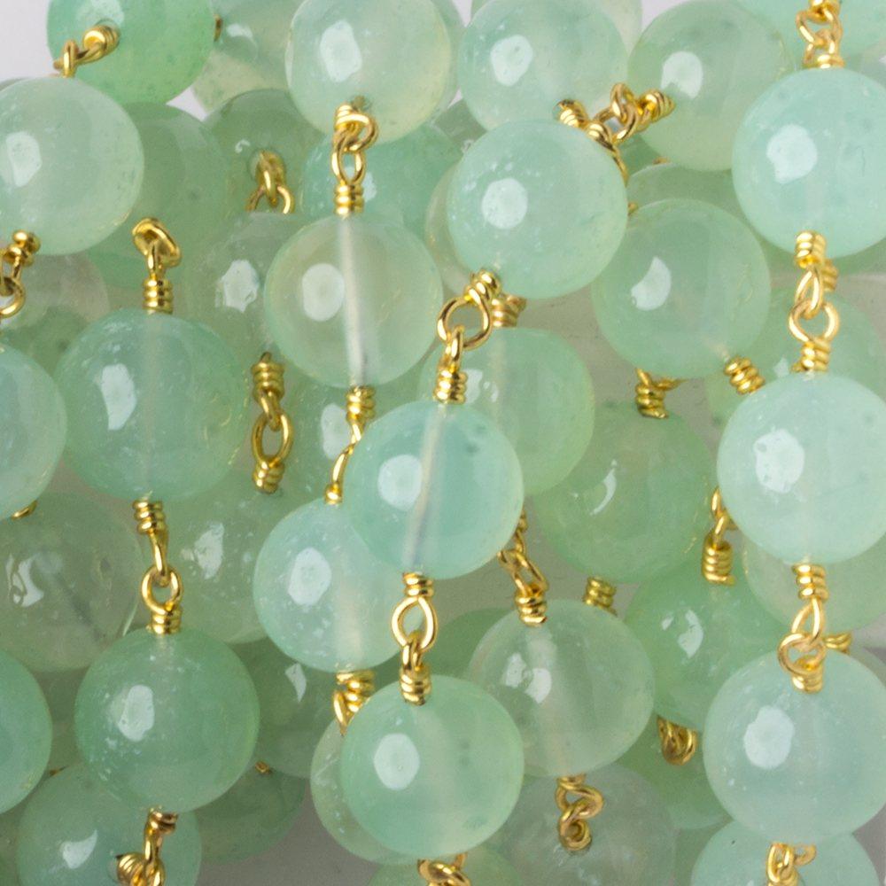 7.5-9mm Key Lime Green Agate plain round Gold plated Chain by the foot 23 pieces - The Bead Traders