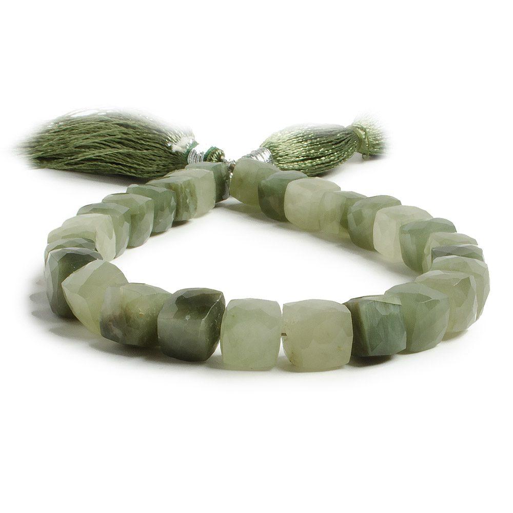 7.5mm Cat's Eye Green Quartz Faceted Cube Beads 8 inch 27 pieces - The Bead Traders