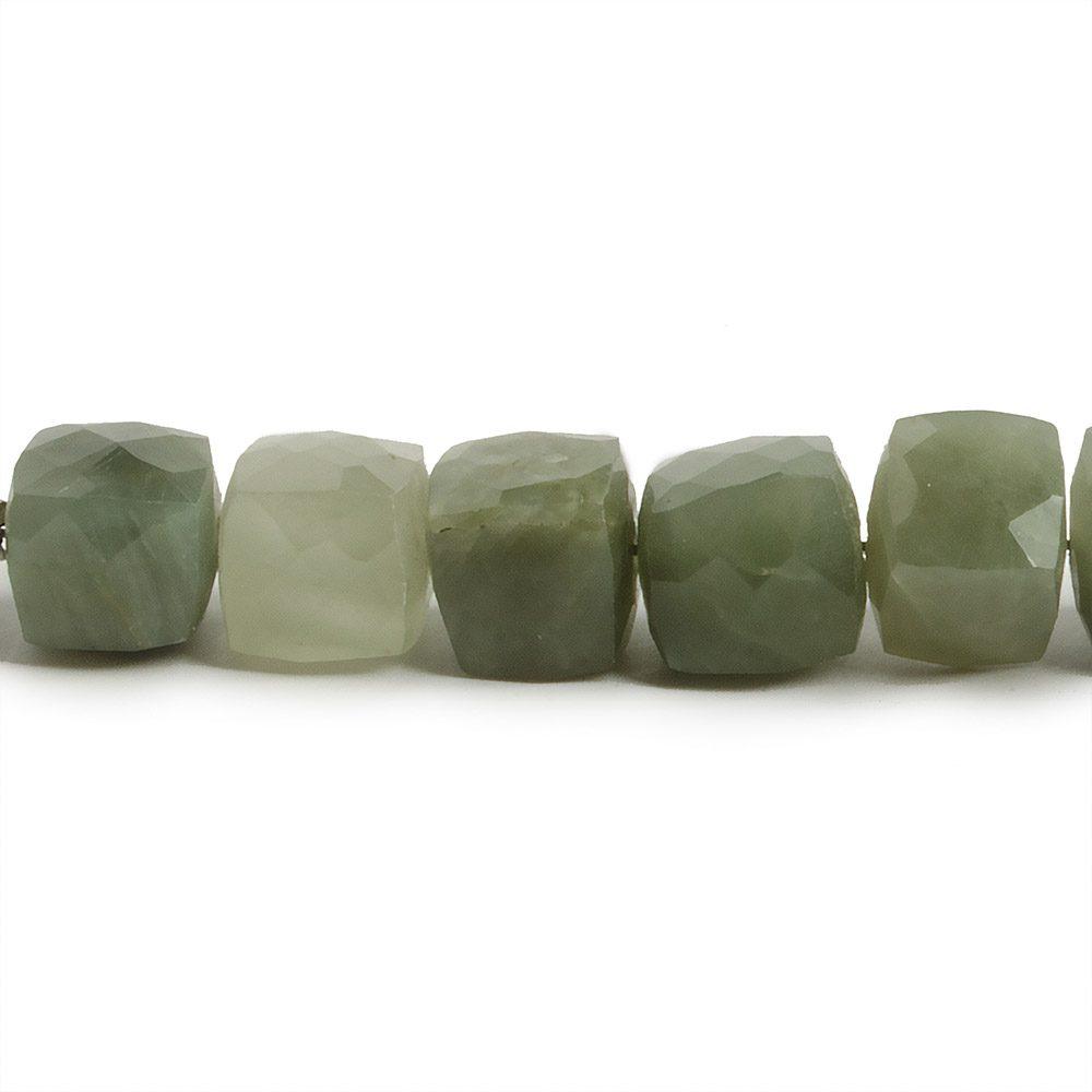 7.5mm Cat's Eye Green Quartz Faceted Cube Beads 8 inch 27 pieces - The Bead Traders