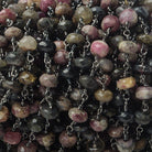 7.5mm Multi Color Tourmaline faceted rondelle Black Gold plated Chain by the foot 25 beads - The Bead Traders