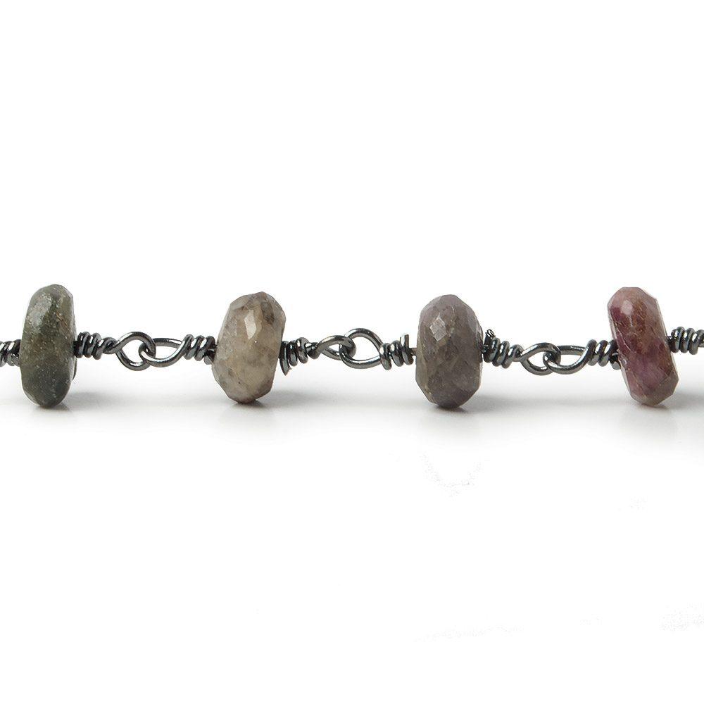 7.5mm Multi Color Tourmaline faceted rondelle Black Gold plated Chain by the foot 25 beads - The Bead Traders