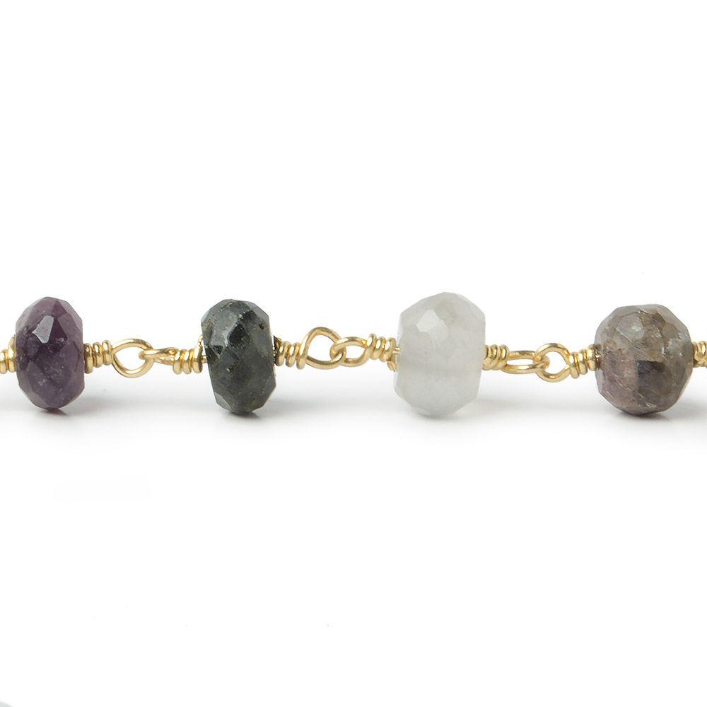 7.5mm Multi Color Tourmaline faceted rondelle Gold plated Chain by the foot 25 beads - The Bead Traders