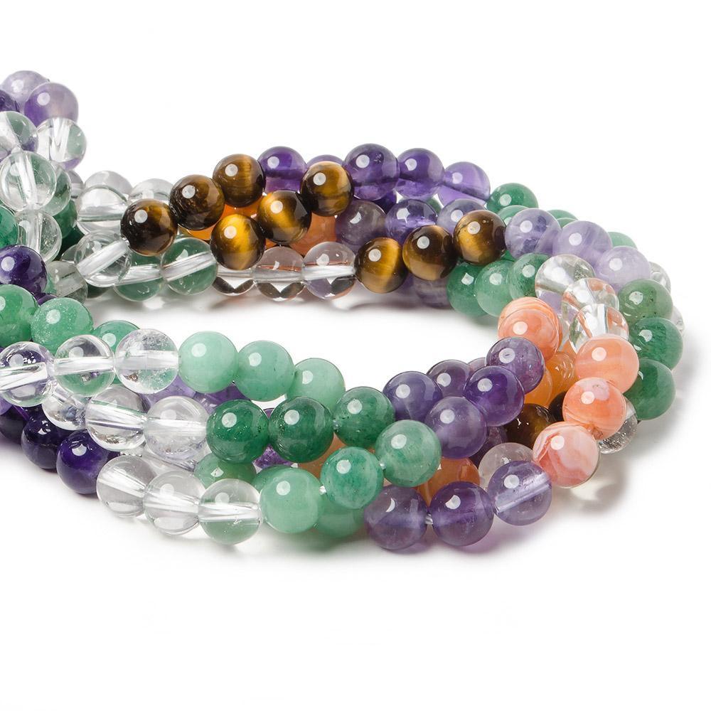 7.5mm Multi Gemstone Plain Round Beads, 15 inch - The Bead Traders