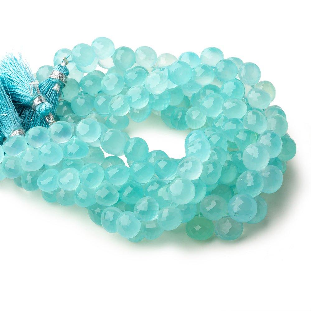 7.5mm Seafoam Blue Chalcedony faceted candy kiss beads 50 pieces - The Bead Traders