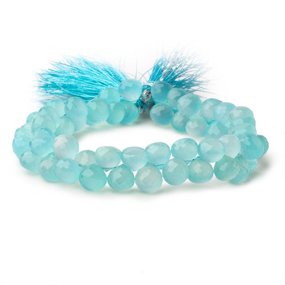 7.5mm Seafoam Blue Chalcedony faceted candy kiss beads 50 pieces - The Bead Traders