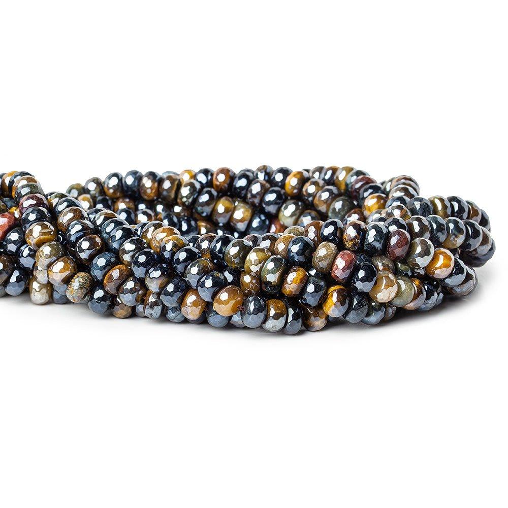 7.5mm Silver Metallic Multi Color Tiger's Eye faceted rondelles 15.5 inch 78 beads - The Bead Traders