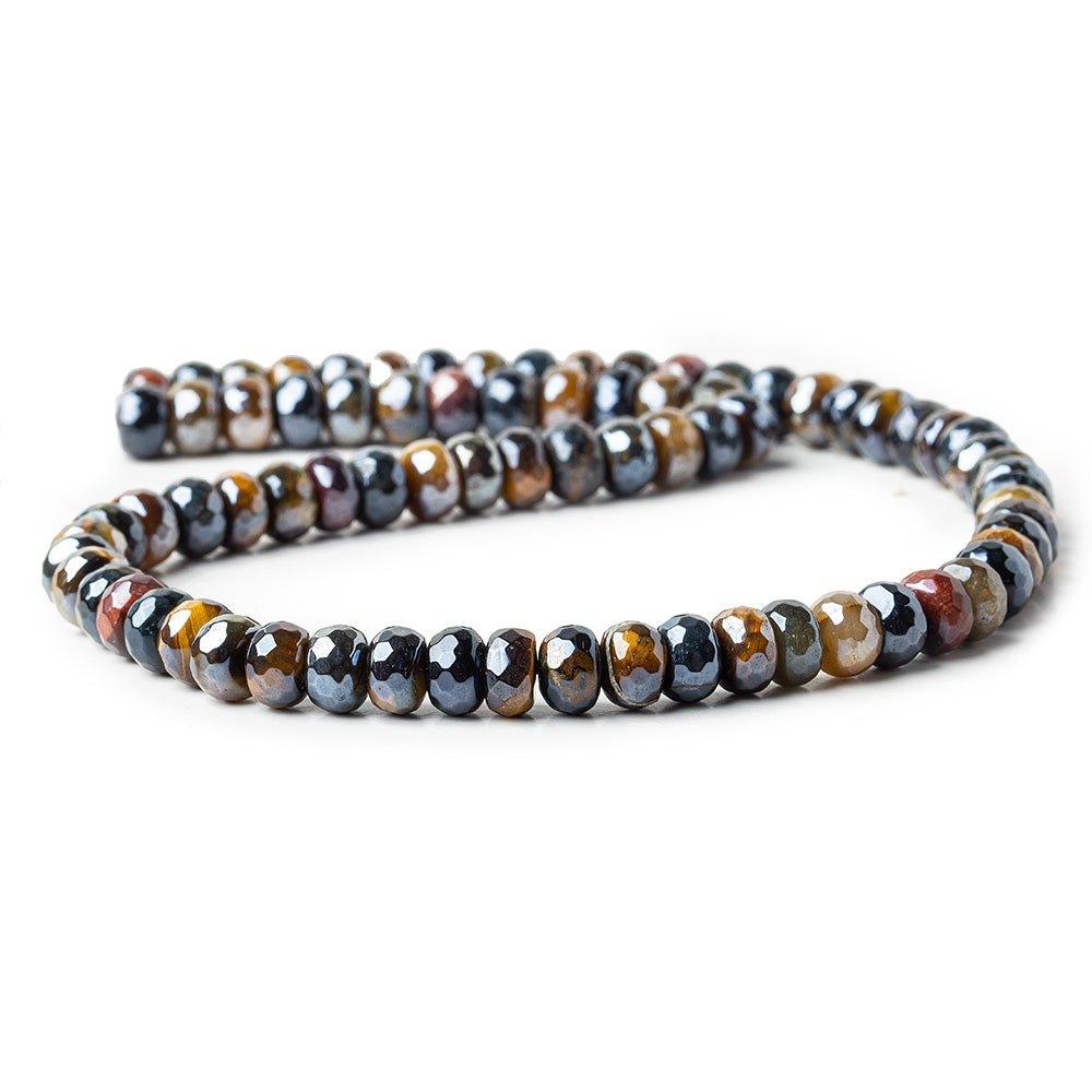 7.5mm Silver Metallic Multi Color Tiger's Eye faceted rondelles 15.5 inch 78 beads - The Bead Traders