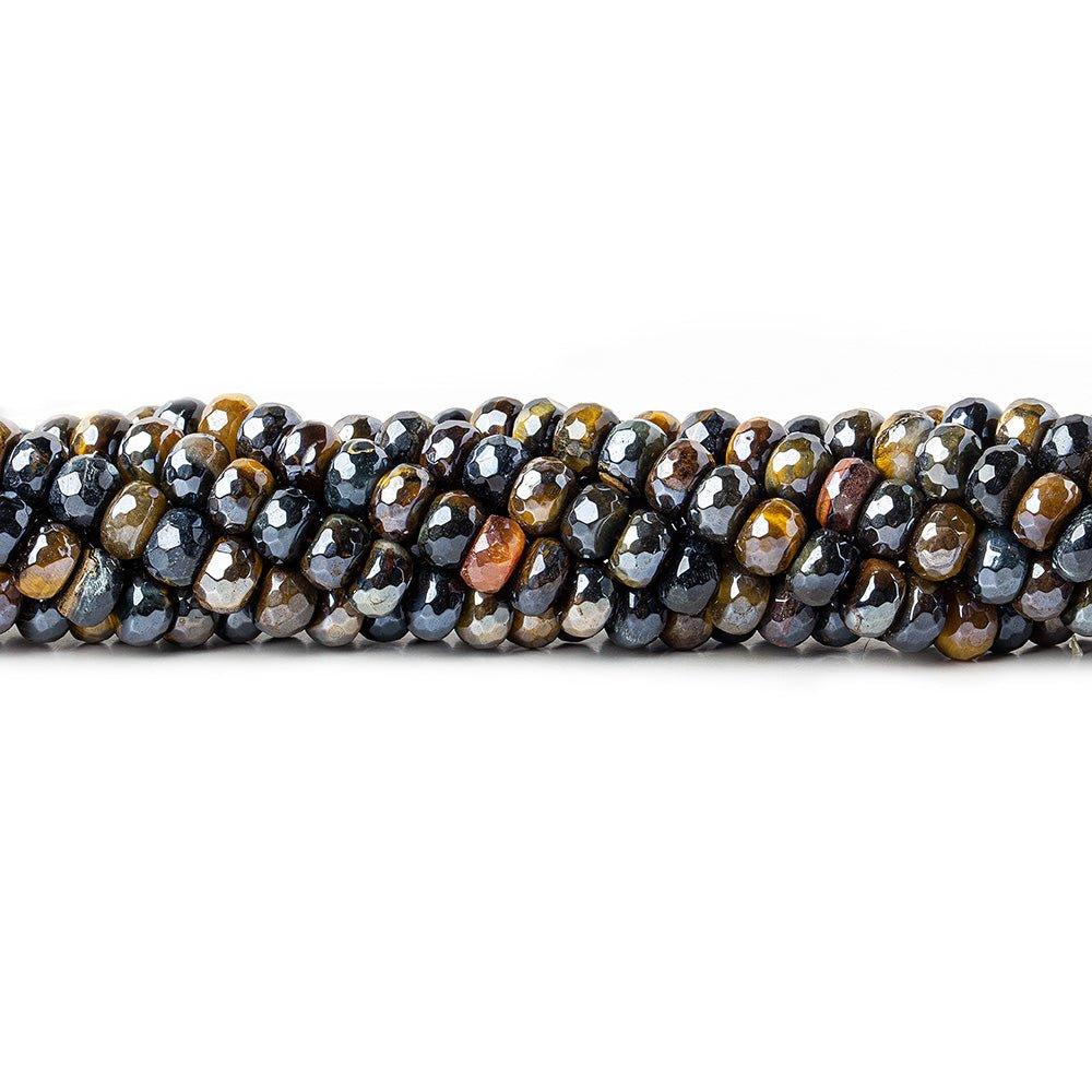 7.5mm Silver Metallic Multi Color Tiger's Eye faceted rondelles 15.5 inch 78 beads - The Bead Traders