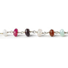 7.5mm Tropical Multi Chalcedony rondelle Silver Chain by the foot 26 pcs - The Bead Traders