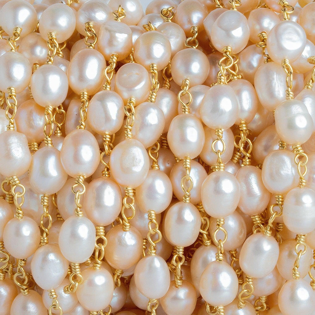 7.5x6.5mm Light Peach Baroque Freshwater Pearl Gold Chain - The Bead Traders
