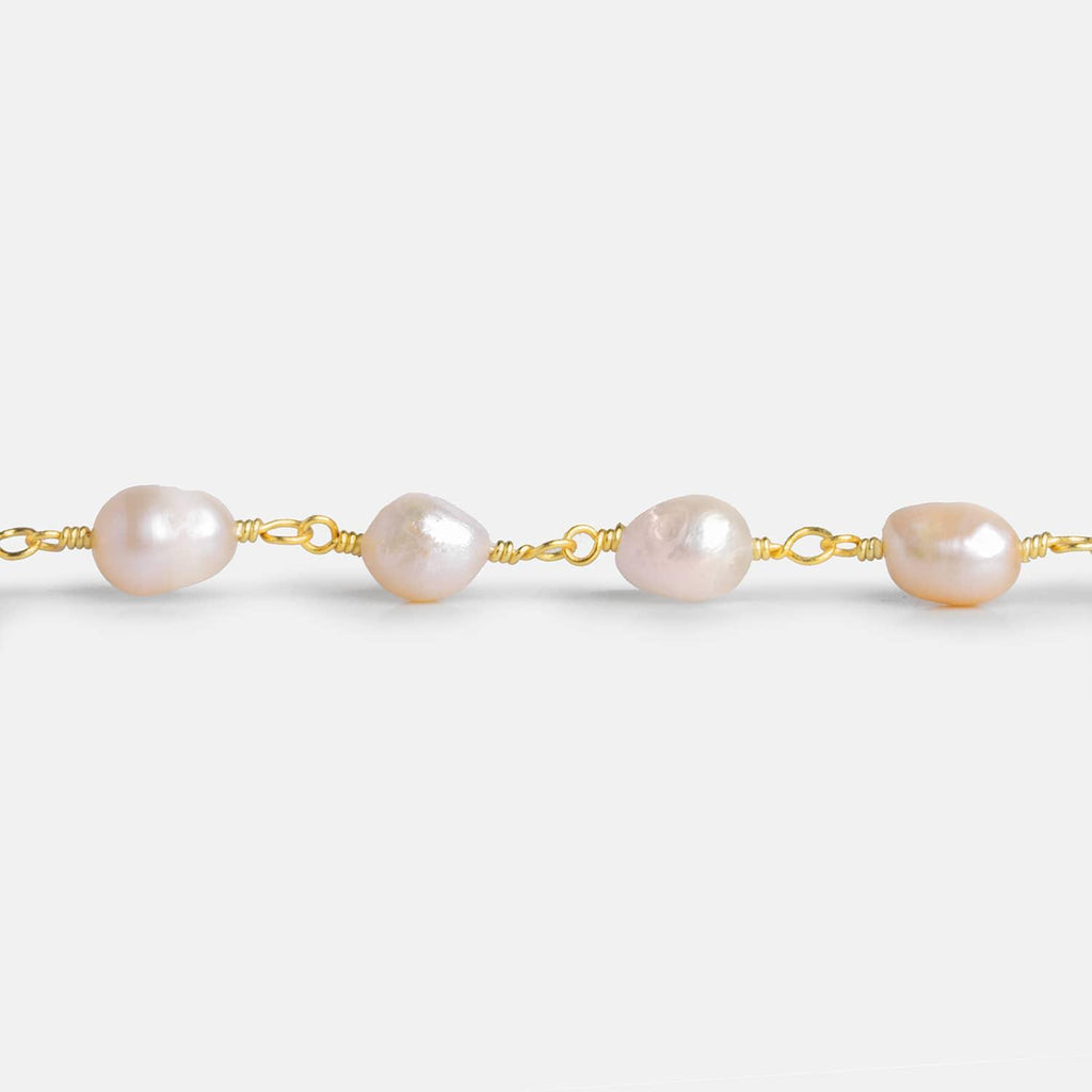7.5x6.5mm Light Peach Baroque Freshwater Pearl Gold Chain - The Bead Traders