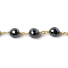 7.8mm Hematite faceted round Gold plated chain by the foot 21 pieces - The Bead Traders