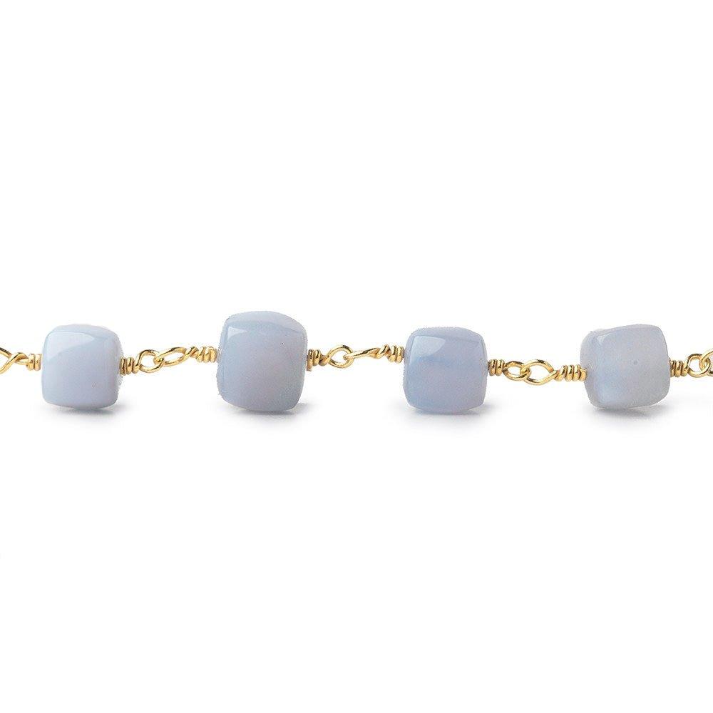 7mm-8.5mm Turkish Blue Chalcedony Plain Cube Gold plated Chain by the foot - The Bead Traders