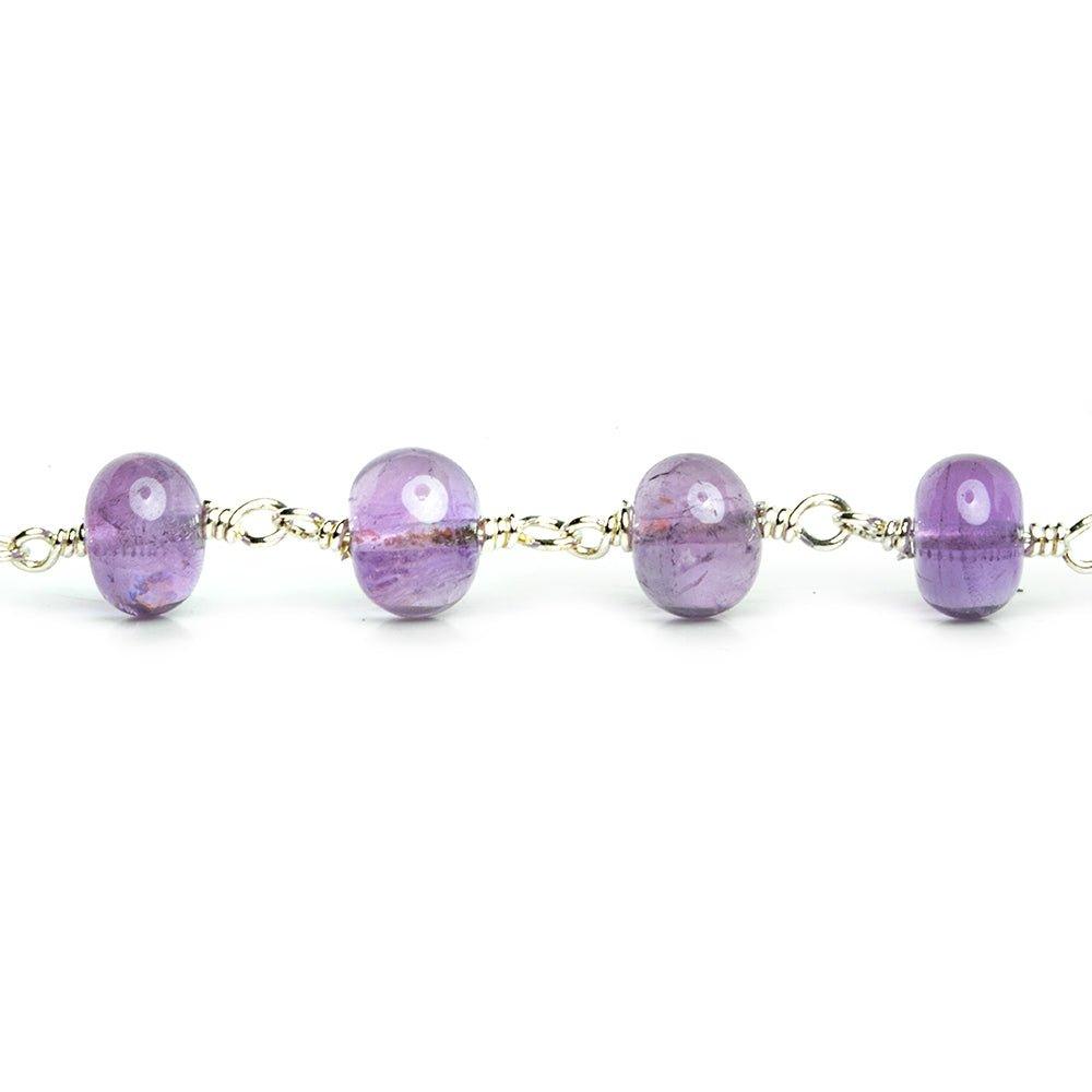 7mm Amethyst Plain Rondelle Silver Plated Chain 29 pieces - The Bead Traders