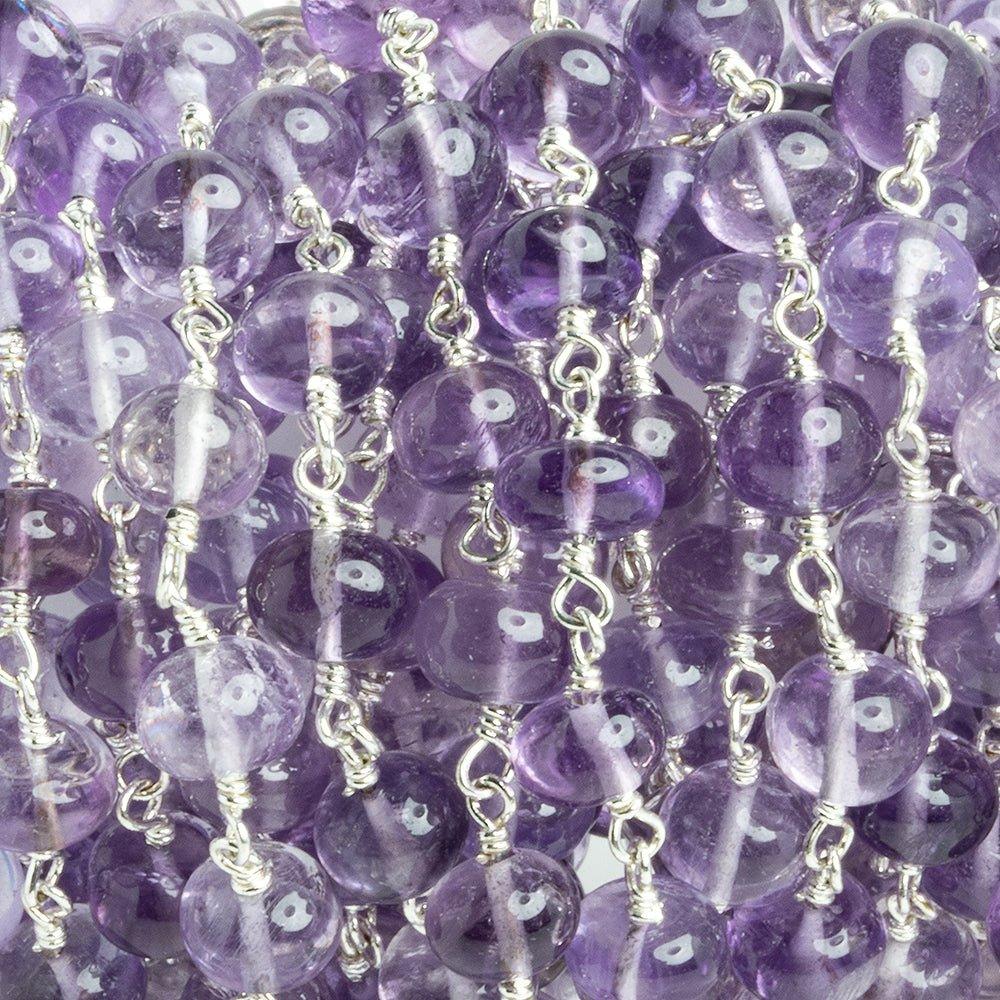 7mm Amethyst Plain Rondelle Silver Plated Chain 29 pieces - The Bead Traders