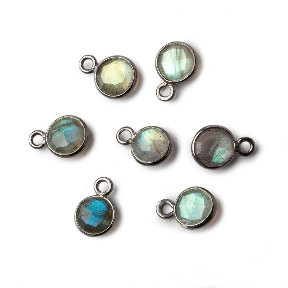 7mm Black Gold .925 Bezel Labradorite faceted coin focal Pendant Set of 4 pieces - The Bead Traders