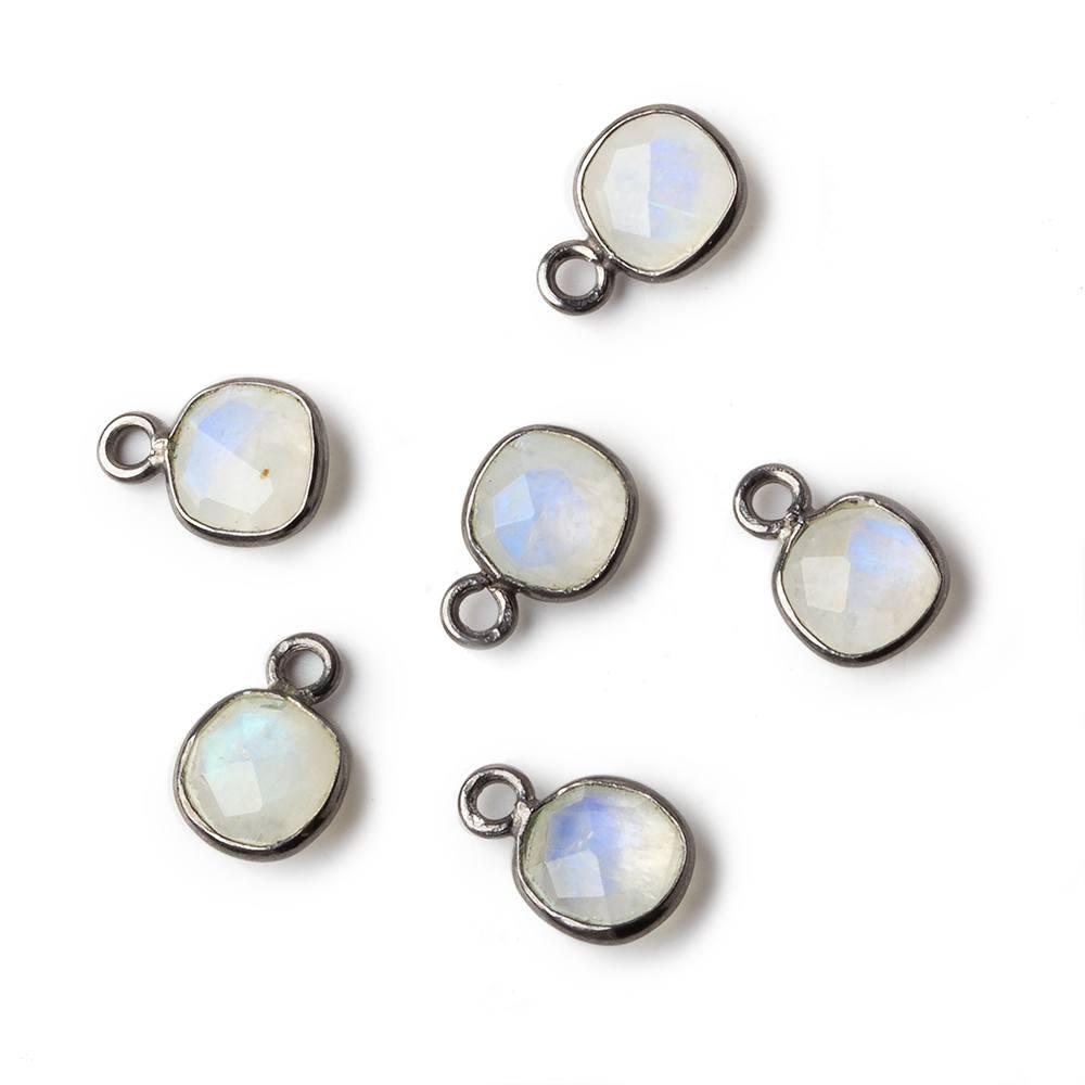 7mm Black Gold .925 Bezel Rainbow Moonstone faceted cushion focal Pendant 4pcs - The Bead Traders