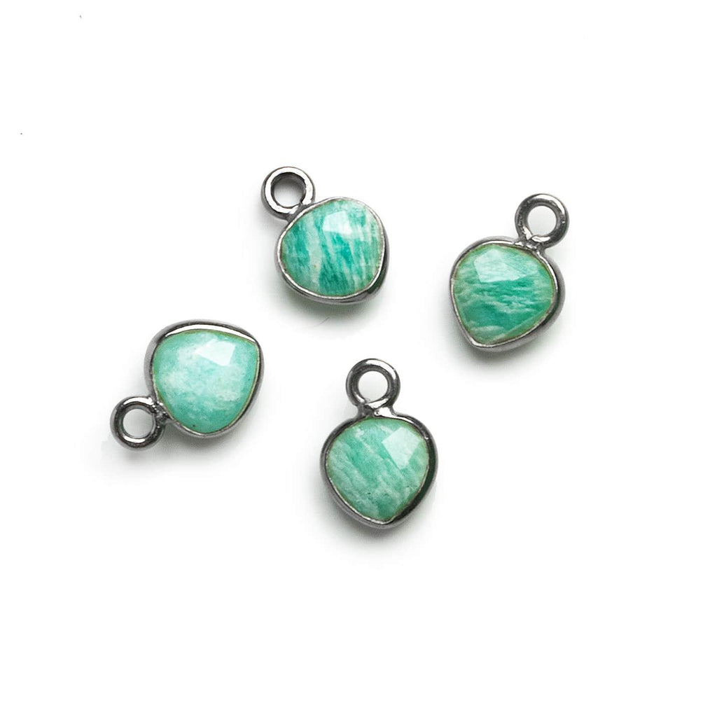 7mm Black Gold Bezeled Amazonite Heart Pendants Set of 4 pieces - The Bead Traders