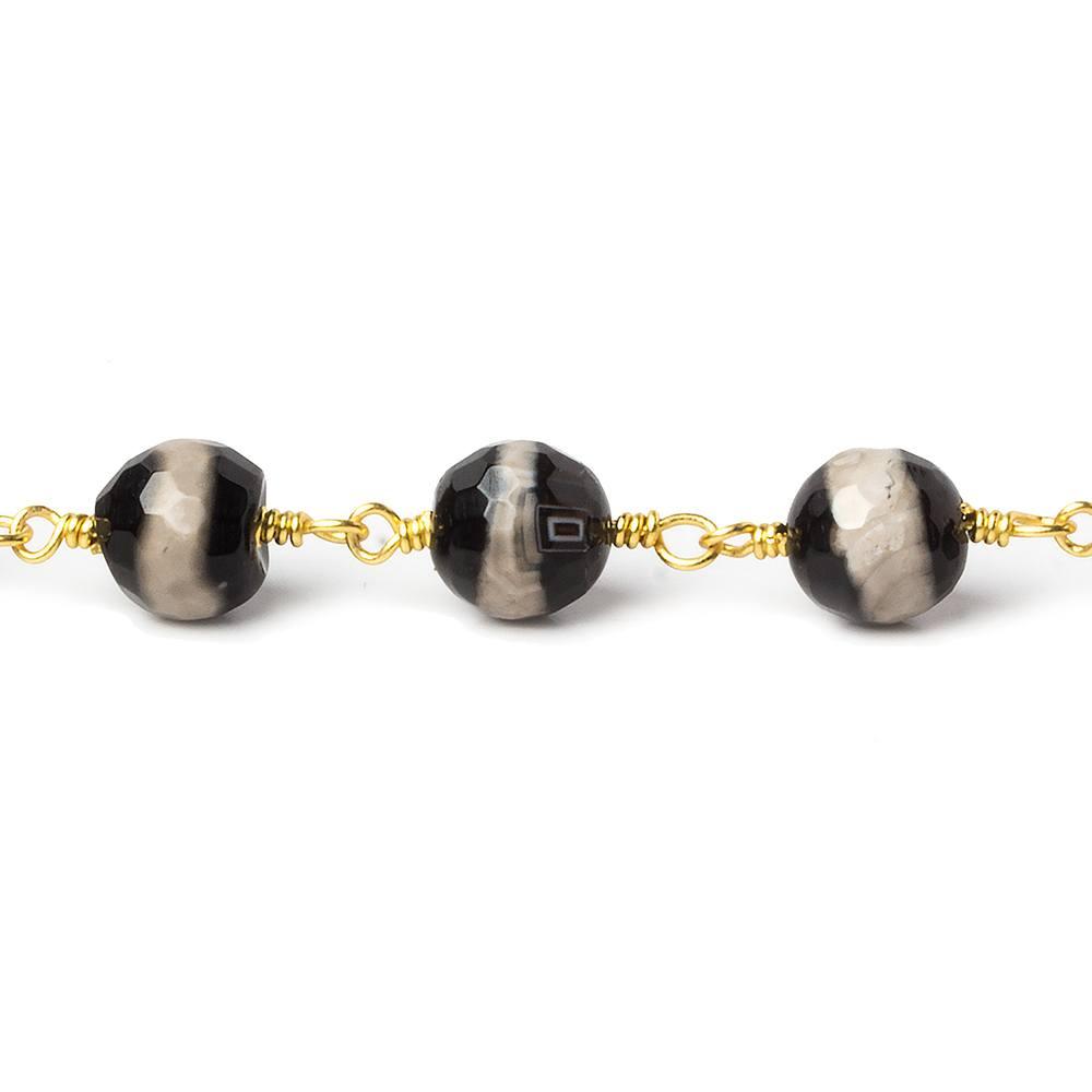 7mm Black & White Tibetan Agate round Gold plated Chain by the foot with 22 pcs - The Bead Traders