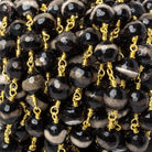 7mm Black & White Tibetan Agate round Gold plated Chain by the foot with 22 pcs - The Bead Traders