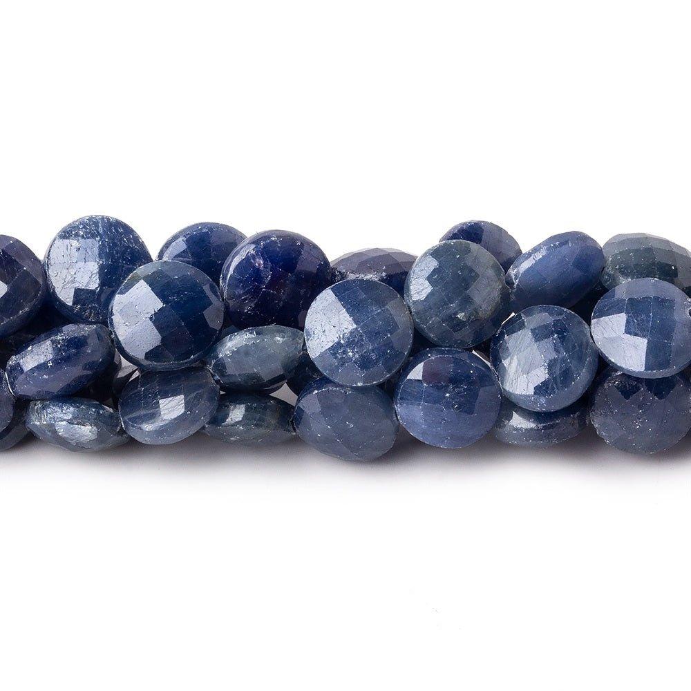 7mm Blue Sapphire faceted coins 8 inch 28 pieces - The Bead Traders