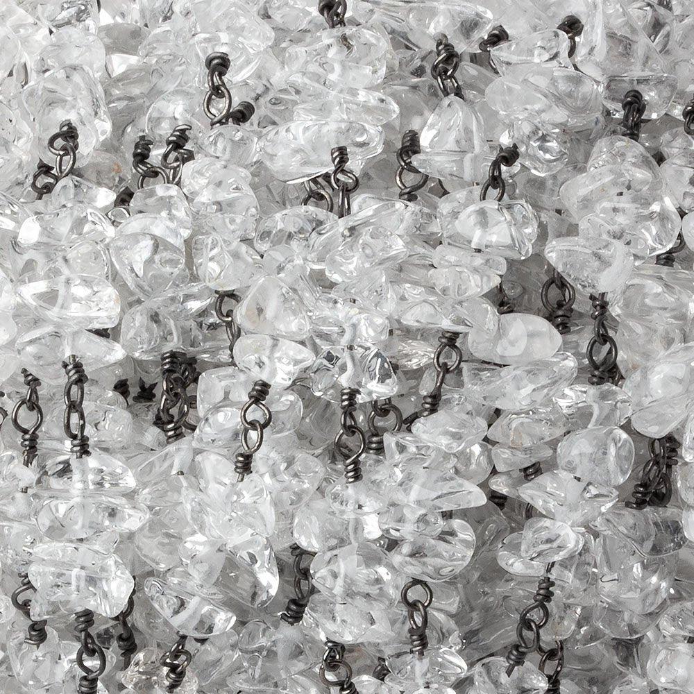 7mm Crystal Quartz chip Black Gold plated Chain by the foot - The Bead Traders