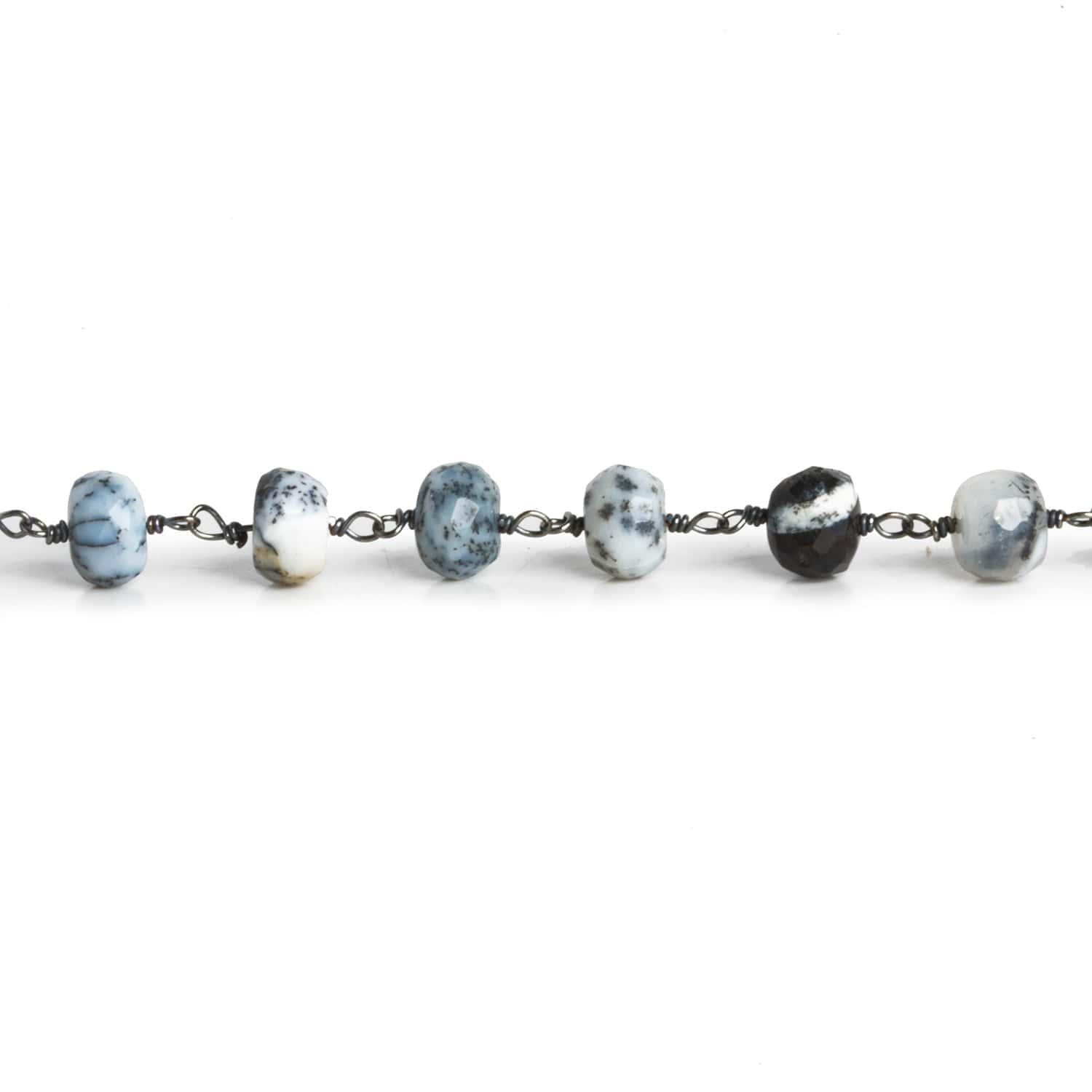 7mm Dendritic Opal Faceted Rondelle Black Gold Chain 30 beads - The Bead Traders