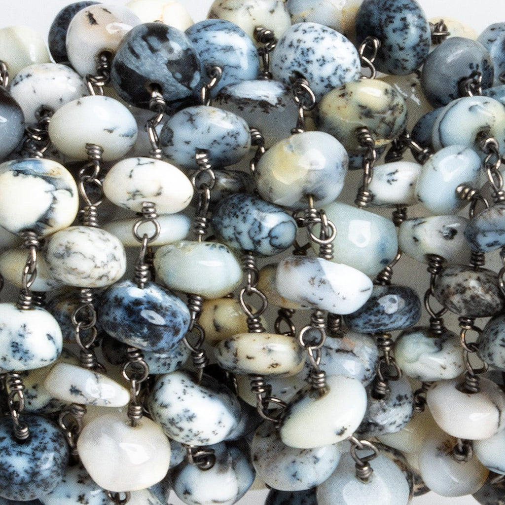 7mm Dendritic Opal Plain Rondelle Black Gold Chain 30 beads - The Bead Traders