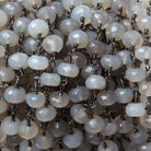 7mm Grey Chalcedony rondelle Black Gold Chain by the foot 27 pieces - The Bead Traders