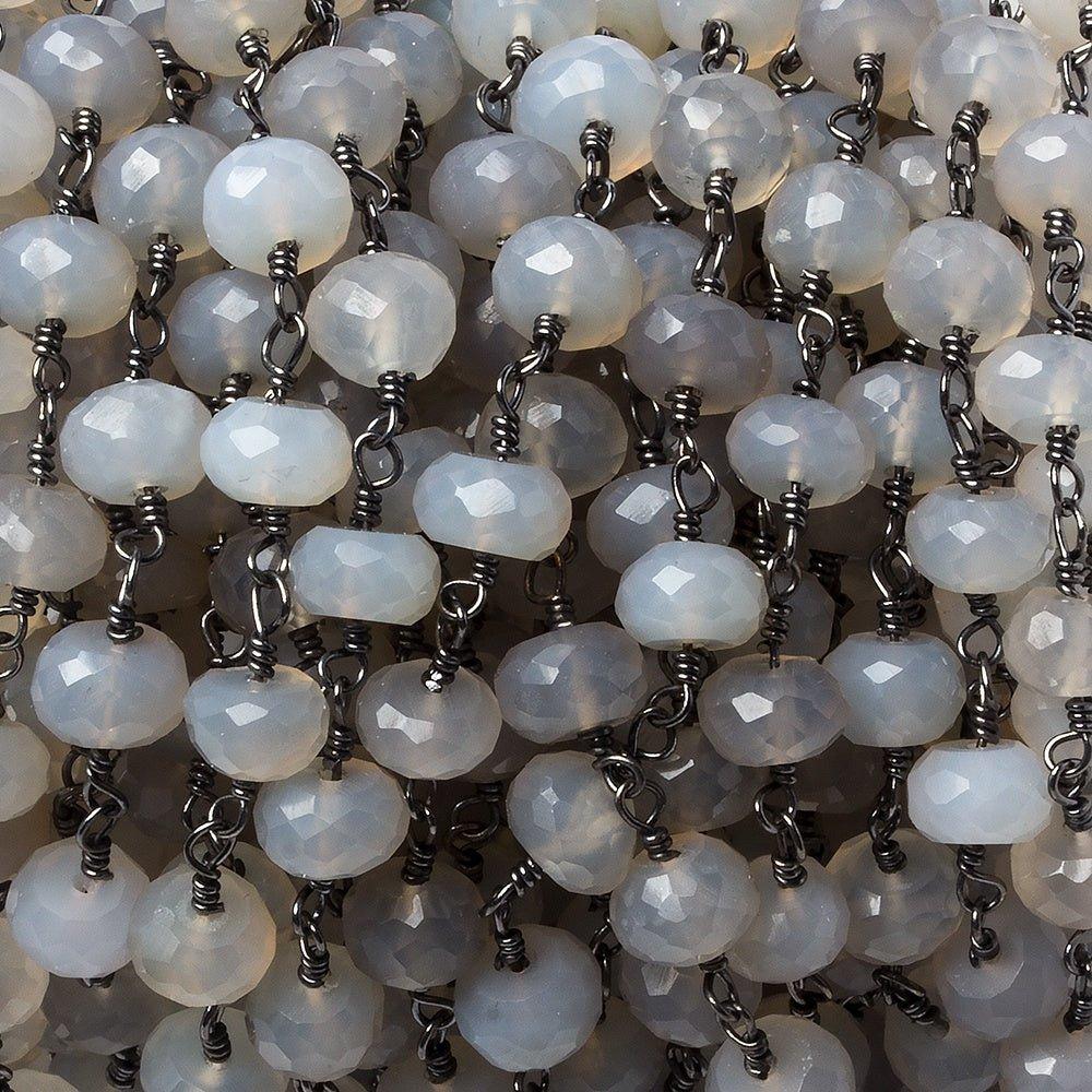 7mm Grey Chalcedony rondelle Black Gold Chain by the foot 27 pieces - The Bead Traders