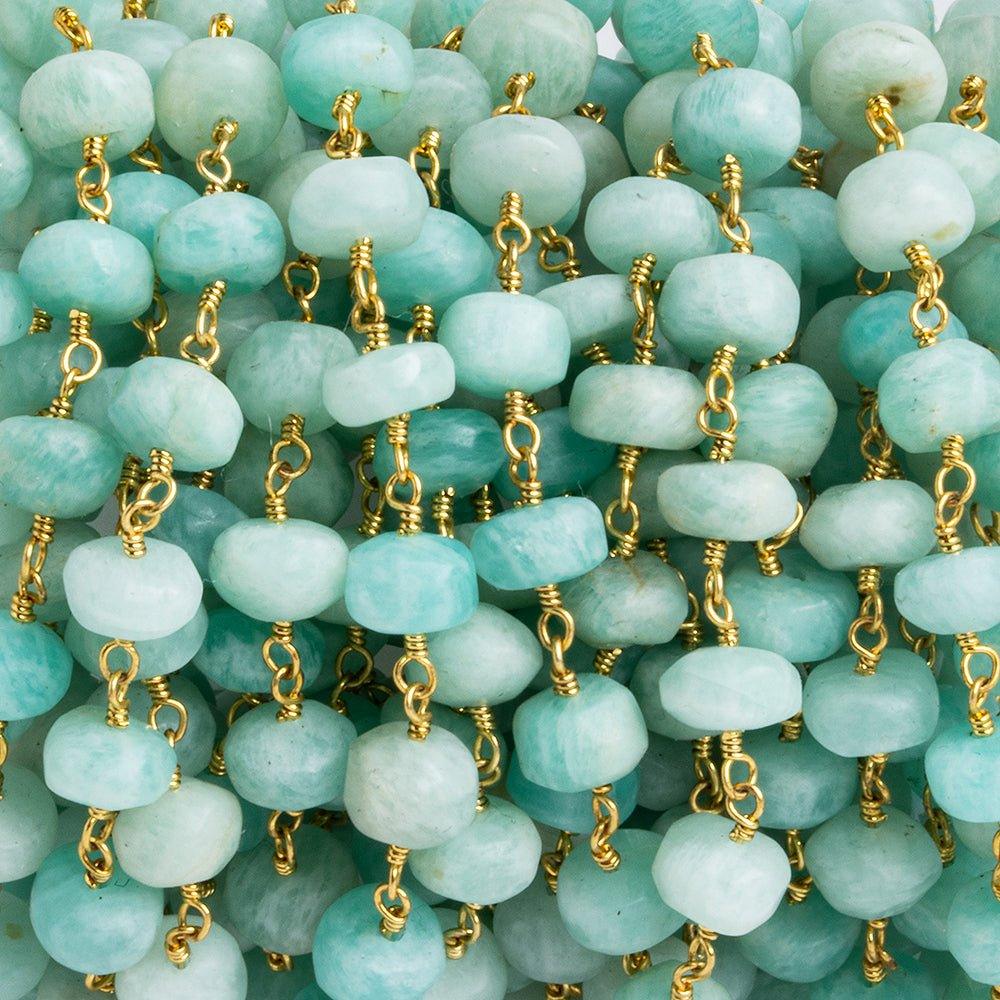 7mm Matte Amazonite Rondelle Gold Plated Chain by the Foot 32 pieces - The Bead Traders