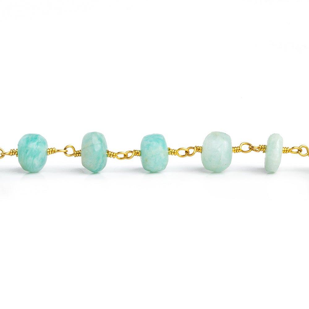 7mm Matte Amazonite Rondelle Gold Plated Chain by the Foot 32 pieces - The Bead Traders