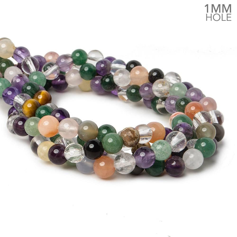 7mm Multi Gemstone Plain Round Beads 15.5 inch 58 pieces - The Bead Traders