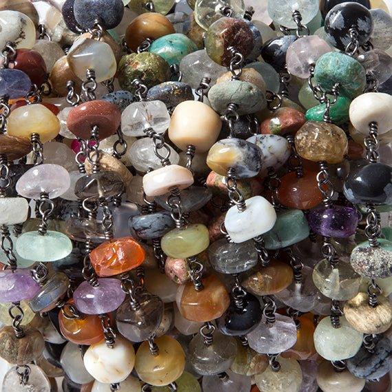 7mm MultiGemstone plain rondelle Black Gold Chain by the foot - The Bead Traders