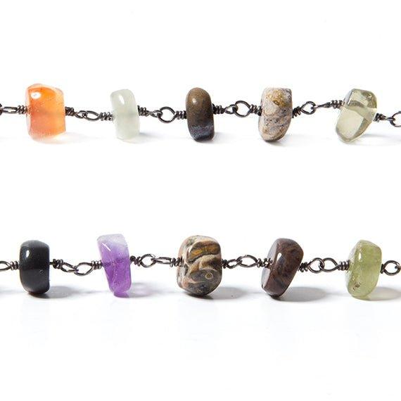 7mm MultiGemstone plain rondelle Black Gold Chain by the foot - The Bead Traders