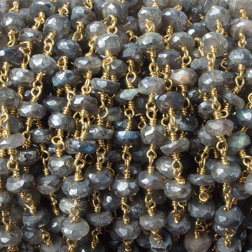 7mm Mystic Labradorite Gold plated Chain by the foot 28 beads - The Bead Traders