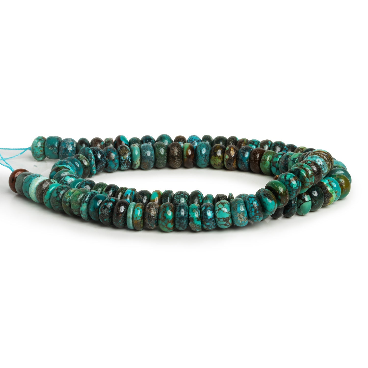 7mm Natural Hubei Turquoise Plain Rondelles 16 inch 100 beads - The Bead Traders